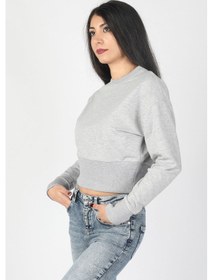 Resim Kadın Yarasa Kol Geniş Ribanalı Sweatshirt Gri 