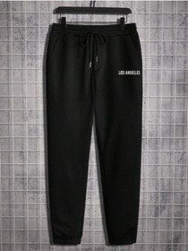 Resim Unisex Los Angls Kol Baskılı Bisiklet Yaka Sweatshirt + Eşofman Altı Jogger Eşofman Takımı Siyah 