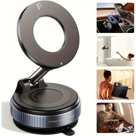 Resim Yeni Nesil Lüks 360° Dönebilir ve Katlanabilir Manyetik Telefon Tutucu, Vakum Emme + Manyetik Titreme Önleyici Araç Montajı, Mutfak, Masaüstü, Ofis, Spor Salonu ve Araba için, PC+ABS+TPU Isıya Dayanıklı Malzeme, Su Geçirmez Değil, Yapay Deri, Cam, Plastik, Porselen gibi Kaba Yüzeyler İçin Uygun, Katlanır Saklama Tembel Ayaklı, Yükseltilmiş Premium Hediye (2025) 