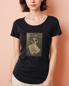 Resim Havacı Kafatası Geniş Yaka Tişört 