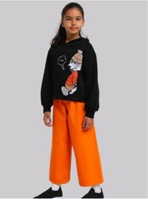 Resim Kız Çocuk İçi Şardonlu Köpek Baskılı Kapüşonlu Sweatshirt-13615 Siyah 