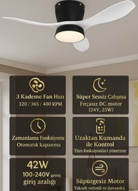 Resim Kılıforyum Modern Dekoratif LED Işıklı Tavan Vantilatörü | Süper Sessiz Motor | Uzaktan Kumandalı 3 Kademe Hız 