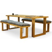 Resim Neiwel Doi Doğal Ahşap Banklı Toplantı Masasıı x 100 x 260 Açık Ceviz 