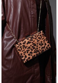 Resim Luvishoes Dallas Siyah Sarı Desenli Saten Kadın Abiye Çanta Leopar 