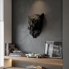 Resim Paulinus Siyah Panter Duvar Heykeli 40x31 cm Güç ve Karizma Temalı Modern Duvar Dekorasyonu Yırtıcı 