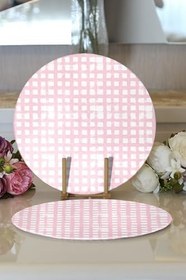 Resim RealHomes 2'li Pembe Zeminde Geometrik Kare Motifli Modern Yuvarlak Supla & Servis Altlığı 