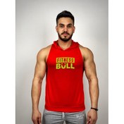 Resim Kırmızı Erkek Regular Fit -Fitness Bull- Baskılı Kapüşonlu Kolsuz Sporcu Hoodie 