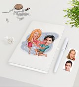 Resim Bk Gift Kişiye Özel Sevgililer Karikatürlü Beyaz Defter Kalem Seti-19 