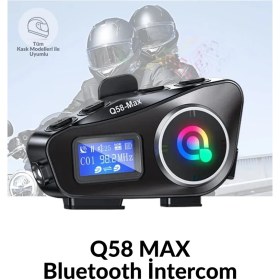 Resim Q58 Max LED Ekranlı Motosiklet Kask Uyumlu Kulaklık Intercom LED Işıklı Kask Bluetooth Kulaklık 