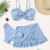 Resim Gençlerin Günlük Moda Mayo Düz Renk Bikini Etek Özel Kumaş Seti 3 parça 