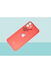 Resim Tkgz - Apple Uyumlu iPhone 12 Arka Pil Batarya Kapağı - Cam Kapak Geniş Lens Deliği - Kırmızı Çok Renkli 