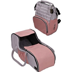 Resim U.S.F Fonksiyonel Bebek Bakım Sırt Çantası + Portbebe Ana Kucağı Puset Çizgili Gri - Pembe 