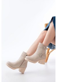 Resim 5109-3027 Bej Topuklu Fermuarlı Günlük Kadın Bot Bej 