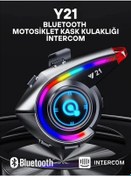 Resim Y21 Rgb Işık Efektli Intercom Bluetooth Motosiklet Kask Kulaklığı Intercom Kulaklık 