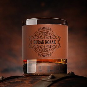 Resim Kişiye Özel Original Taba Deri Kaplama Viski Bardağı 