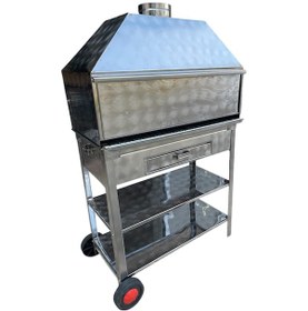 Resim Paslanmaz Kömürlü Mangal 40 X 80 Cm Bacalı Barbekü Çekmeceli Tekerlekli Gri 