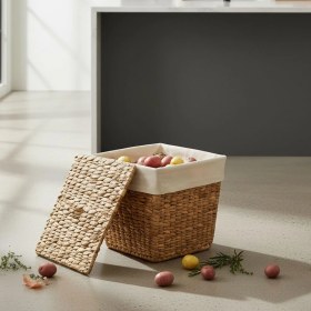 Resim Hepta Collection Su Sümbülü Patates Soğan Kovası | Doğal Hasır Saklama Sepeti | El Yapımı Kare Şekilli Mutfak Düzenle 