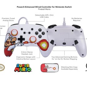 Resim PowerA Nintendo Switch Oyun Kolu Kablolu Lisanslı Fireball Mario 