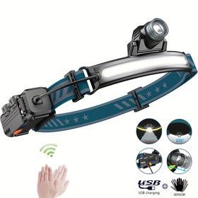 Resim Şarj Edilebilir LED Sel Floodlight Baş Lambası ile Hareket Sensörü, 6 Mod, USB Şarj, Parlatılmış Metal Kaplama, ABS Malzeme, Kamp, İş Kaskları, Olta, Tırmanma, Yürüyüş için - ≤36V, Lityum Batarya 