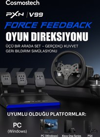 Resim cosmostech 7116 V99 Oyun Direksiyon Seti 3.2Nm Force Feedback 270°/900° Vites & Pedal PC PS4 Xbox Uyumlu 