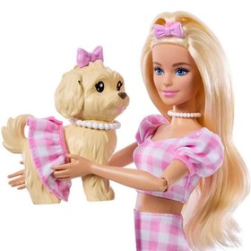 Resim Barbie Uyumlu Dostlar Sarı Saçlı Bebek ve Köpekçiği JFP36 
