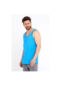 Resim Erkek Neon Yağ Yıkamalı Nakışlı Atlet Mavi Yeşil 