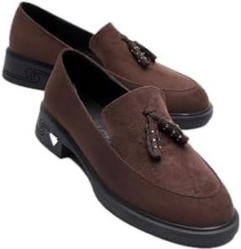 Resim Kadın Süet Loafer Püsküllü Kahverengi Riva, 38 