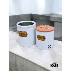 Resim Feyza Design Çiftli Metal Patates ve Soğan Saklama Kabı, Desenli Set 