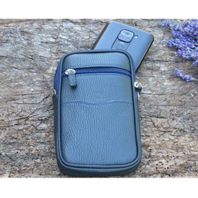 Resim MÇ DERİ Erkek Kemer Ve Omuz Askılı Telefon Çantası Floater Desenli Deri Hakiki Dana Derisinden Lacivert 