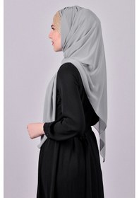 Resim Hürrem Bone Gri-gold Arkadan Bağlamalı Şal Şifon Üç Bantlı Simli Pileli 1835 1502 