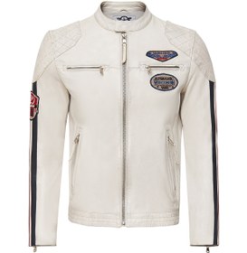 Resim Derimod Storm Erkek Beyaz Slim-Fit Armalı Deri Mont 24SGM6525WF 