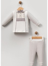 Resim Lamato Baby Önü Düğme Aksesuarlı Bebe 2'li Erkek Takım Gri 