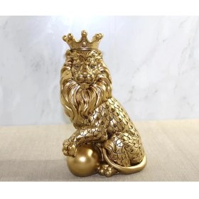 Resim Polyester Dekoratif Taçlı Aslan Figürü ALK2574 