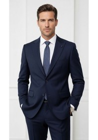 Resim Plus Scorpion Ck125 Erkek Blazer Ceket Twill Puntolu Kırlangıç Yaka 2 Düğmeli Çift Yırtmaçlı Slim Fit Lacivert 