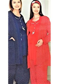 Resim sabahlıklı lohusa pijama takımı Kırmızı 
