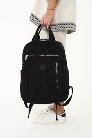 Resim BLACK Unisex Suya Dayanıklı Krinkıl Kumaş Çok Gözlü Büyük Boy Laptop Okul Ve Sırt Çantası Haki Tek Ebat 