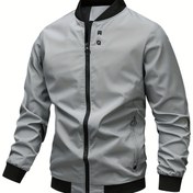 Resim Erkekler İçin Şık Rüzgar Geçirmez Ceket - Düz Renk, Ayakta Yaka, Fermuarlı ve Cepli, Her Mevsim İçin Hafif Polyester, Günlük & Dış Mekan Giyimi, Allseason Ceket | Fermuarlı Ceket | Polyester Ceket, Rüzgarlık Ceket 