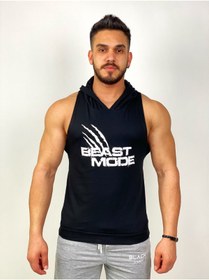 Resim BLACK Erkek Siyah Beast Mode Kapüşonlu Fitness Atleti 