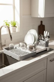 Resim Amandus Mono Slide - Açılır Kapanır Sürgülü Bulaşık Kurutma Sepeti Sürgülü Plastik Bulaşıklık Gri 32 x 58 