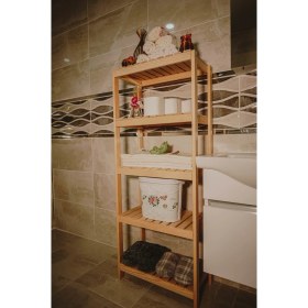 Resim Olcay Aksesuar Ahşap Banyo Rafı 5 Raflı Havluluk Sabunluk Dekoratif Raf Dolap 
