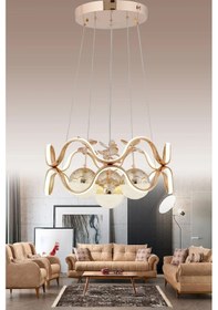 Resim Ey-El Tasarım Modern 4 Lü Ledli Gold 3 Renk Sarkıt Avize Gold 
