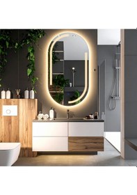 Resim Lunare Günışığı Lazer Kumlamalı Lavabo & Banyo Aynası Dokunmatik Sensörlü 45 X 80 Cm 