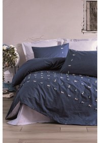 Resim Cotton Box Nakışlı Ranforce Çift Kişilik Nevresim Takımı Gina Lacivert 