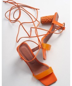 Resim Tanya Turuncu Cilt Şeffaf Bantlı Bağcıklı Kadın Topuklu Sandalet Turuncu 