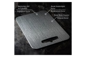 Resim Feyza Design Sağlam Paslanmaz Çelik Kesme Tahtası, Hızlı ve Pratik Kullanım 