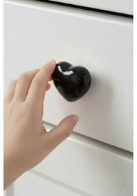 Resim 5 Adet Porselen Çocuk Odası Siyah Kalp Mobilya Kulpu Seramik Çekmece Dolap Düğmesi 55x45 MM Siyah 