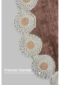 Resim Gülruba Oval Kahve Çeyizlik Dantelli 2'li Banyo Paspası Seti Kaymaz Tabanlı Klozet Takımı 