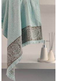 Resim Püsküllü & Bordürlü Banyo Havlusu - Bambu & Ekstra Yumuşak Mint Yeşili 