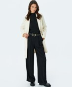 Resim Düğmeli Cepli Kruvaze Uzun Kaşe Kaban 