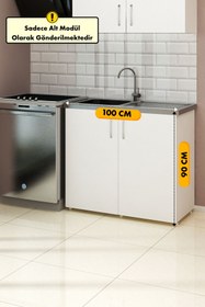 Resim Fly Mobilya 100 cm Mini Evyeli Beyaz Mutfak Alt Modül Dolabı Erzak Dolabı 